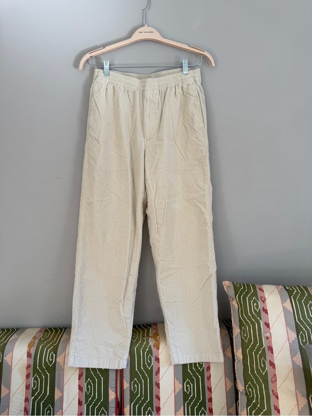 Unisex Cream Elastic-Waist Casual Pants